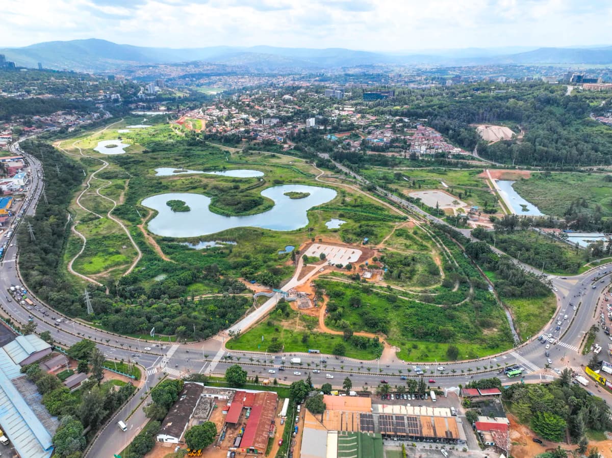An aerial view of Nyandungu Eco-Park in Kigali